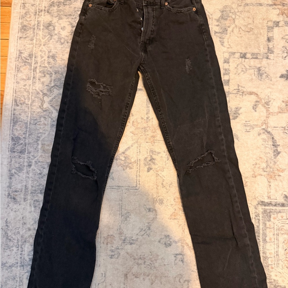 Aeropostale Women's Black Distressed Straight Jeans